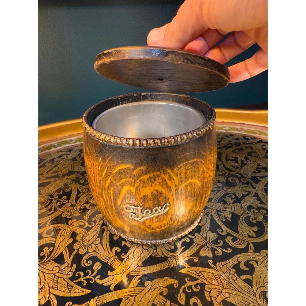 Vintage Wood Tea‎ Caddy with Lid and Metal Liner – 5